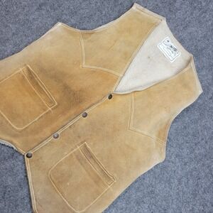 The Fox Leather Shop Vest Mens 42 Brown Sherpa Lined Hunting Prepper Country